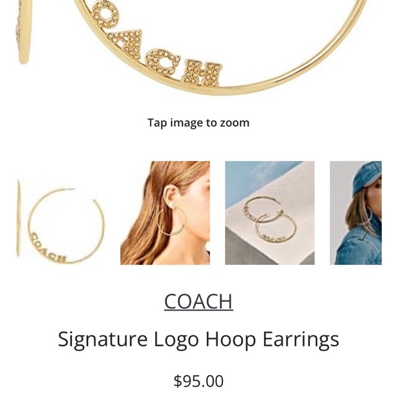 Gold COACH Signature Logo Diamanté Hoop Earrings - Picture 9 of 10